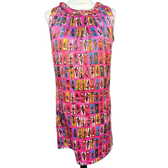 TRACY NEGOSHIAN Pink Sunbathers Braided Neckline Shift Dress - Small - Picture 3 of 14